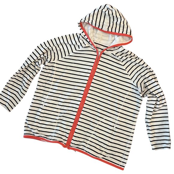 Talbots Size 2X Full Zip Up Hoodie White Black Stripes Pockets Casual Comfort - Picture 1 of 10